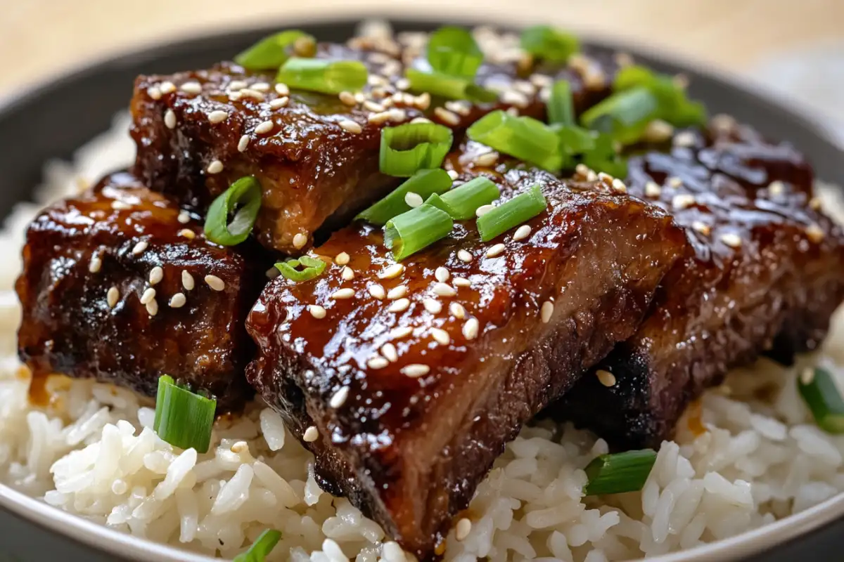 Asian-inspired short ribs with steamed rice.