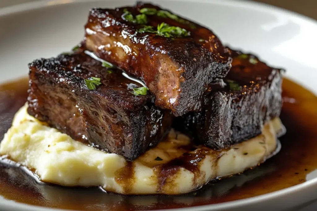 Braised short ribs with mashed potatoes and rich sauce